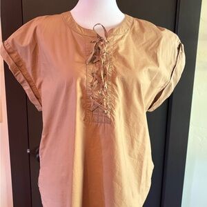 J. Crew Tan Lace-Up Blouse